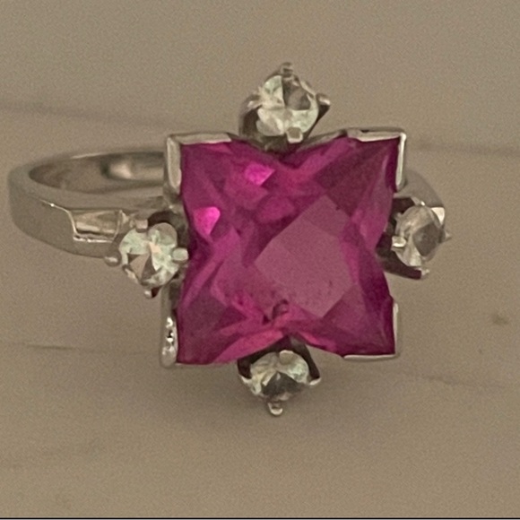 Pink Ruby Gemstone 10K White Gold Ring